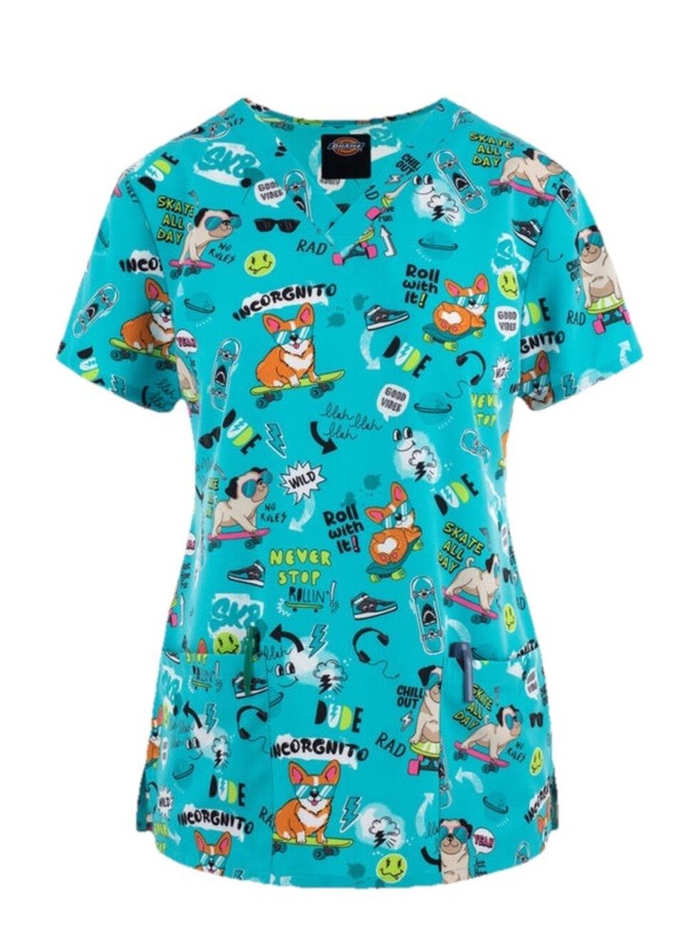 Dickies Women's Scrub Top XS Good Vibes V-Neck Short Sleeve Pockets Stretch
